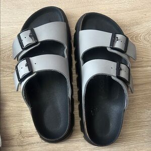 Grey Birkenstock Papillio Double Buckle Slide Sandals